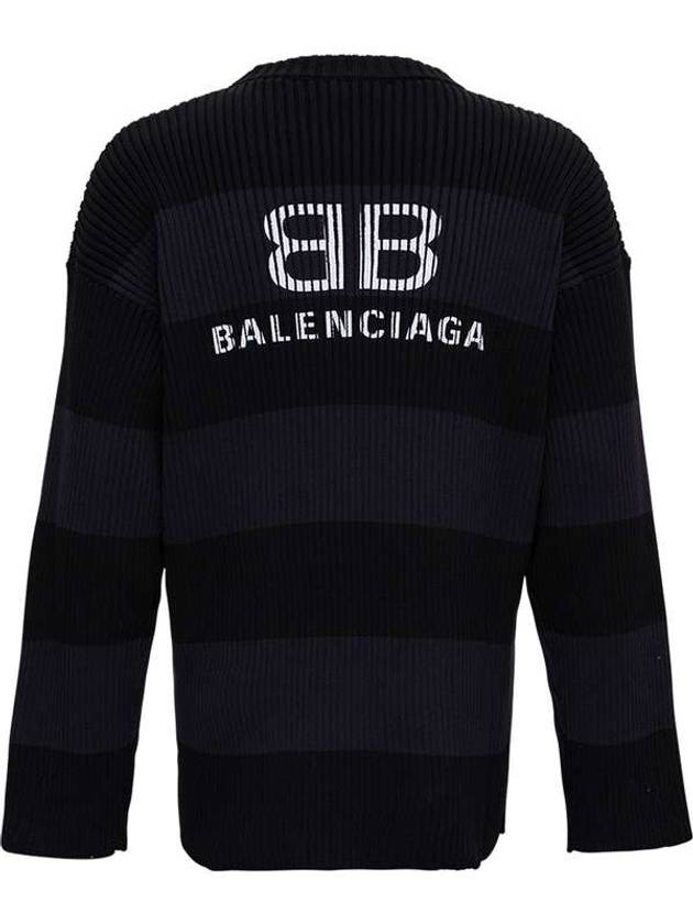 Luxury Balenciaga Back BB Logo Stripe Cotton Knit Top Black