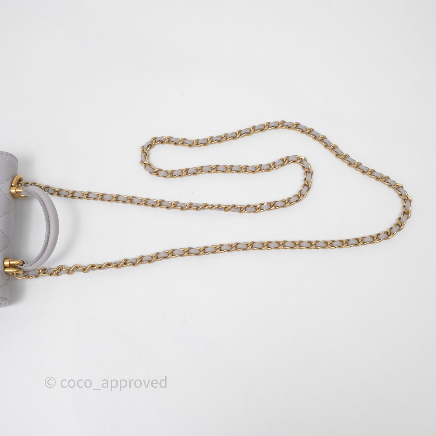 Chanel Mini Handle Flap Coin Purse With Chain Grey Lambskin Aged Gold Hardware