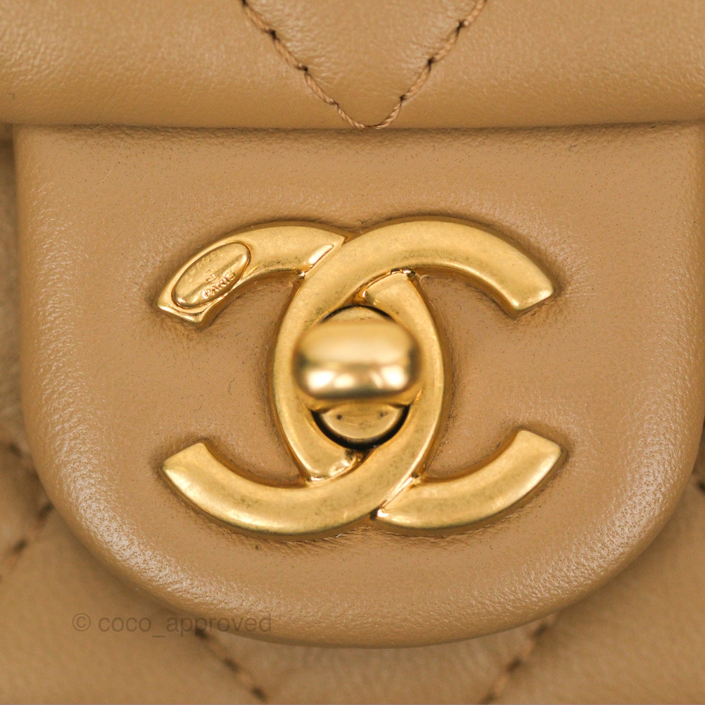 Chanel Mini Flap Bag With Heart CC Charm Dark Beige Lambskin Aged Gold Hardware