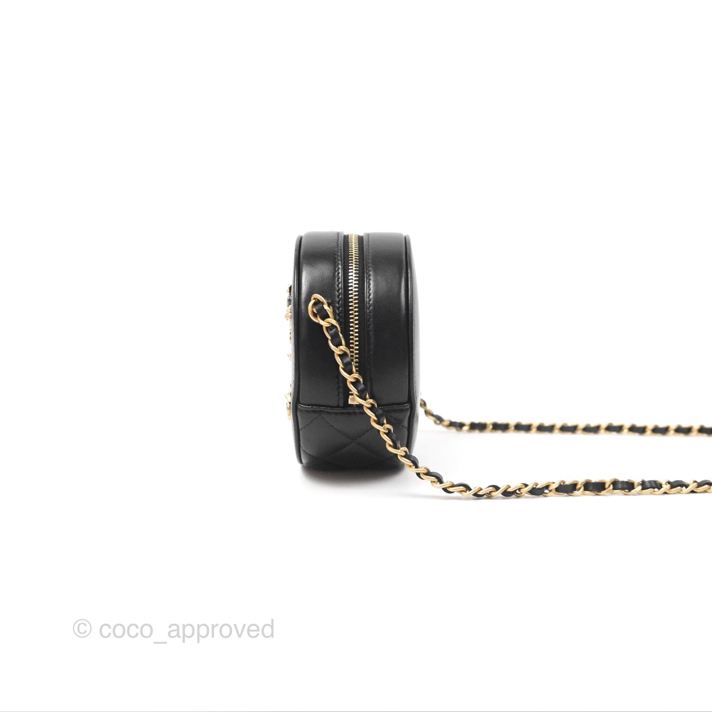 Chanel Studded CC Round Clutch With Chain Black Lambskin Gold Hardware