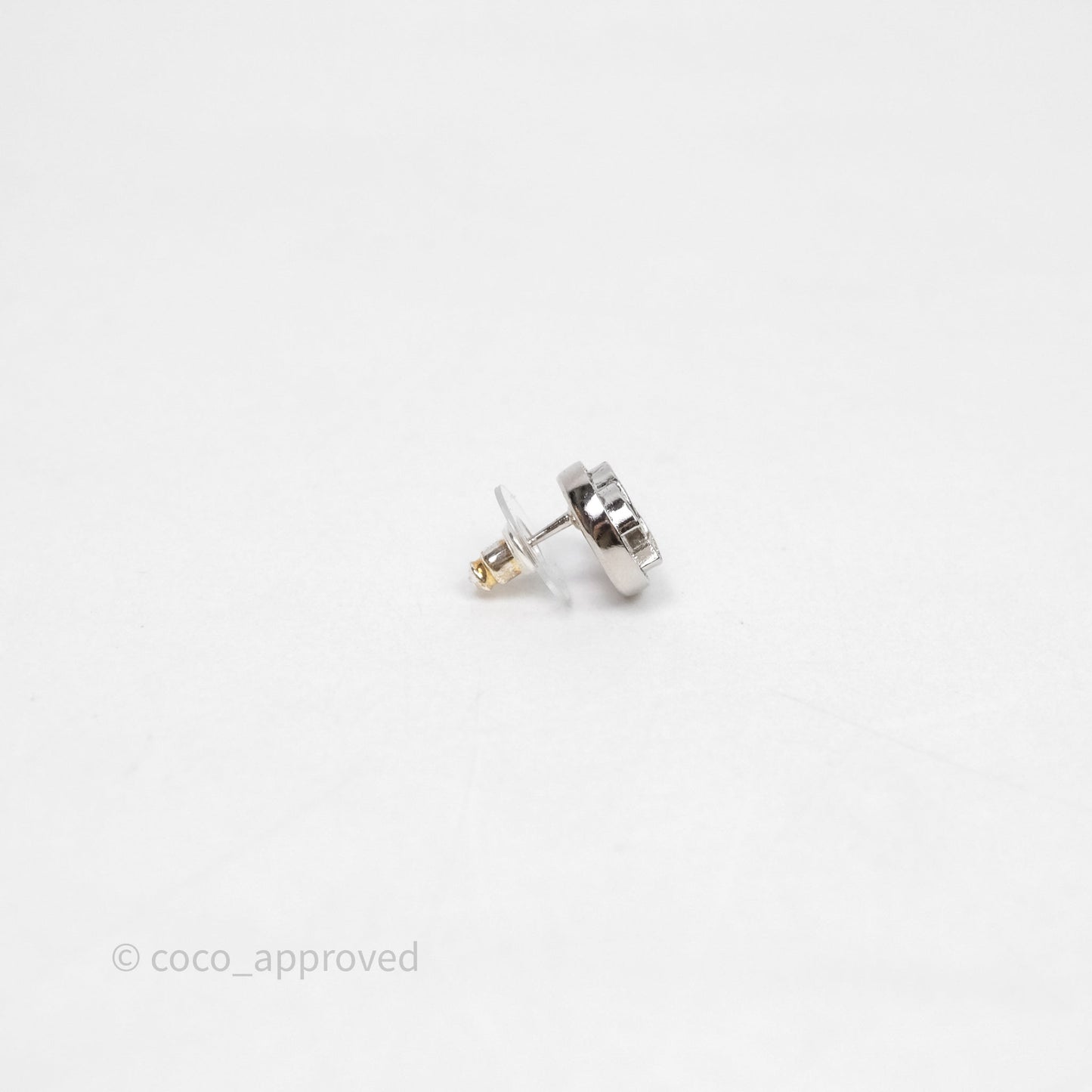 Chanel CC Crystals Round Earrings Silver Tone 25S