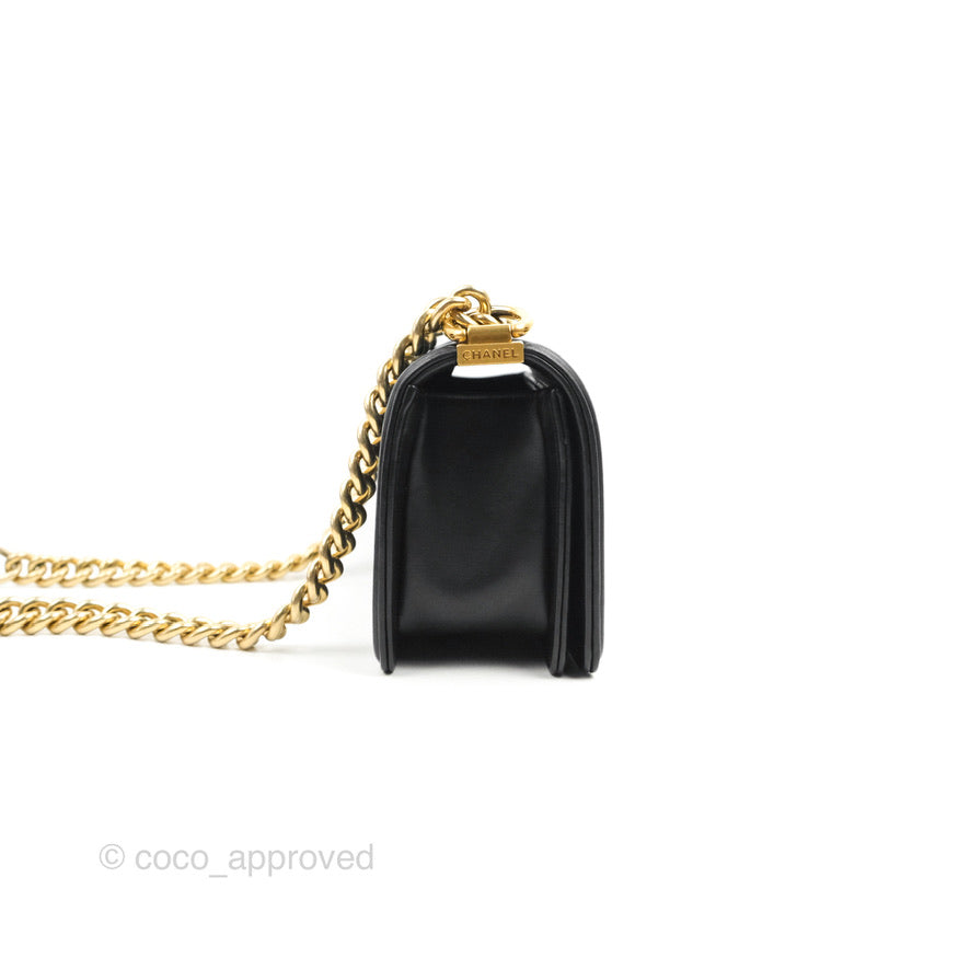 Chanel Small Boy Black Lambskin Aged Gold Hardware