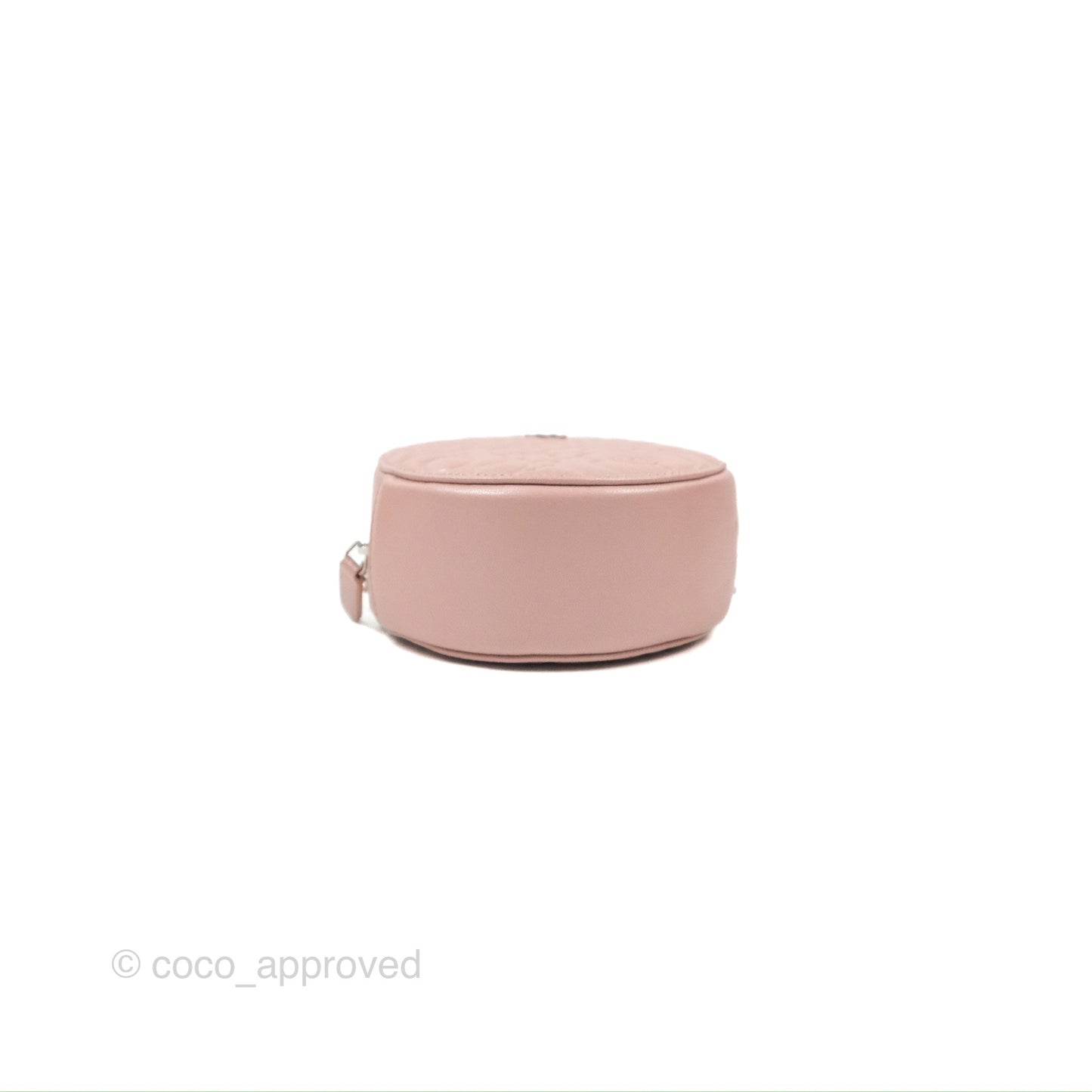 Chanel Camellia Embossed Round Clutch With Chain Iridescent Light Pink Goatskin Silver Hardware