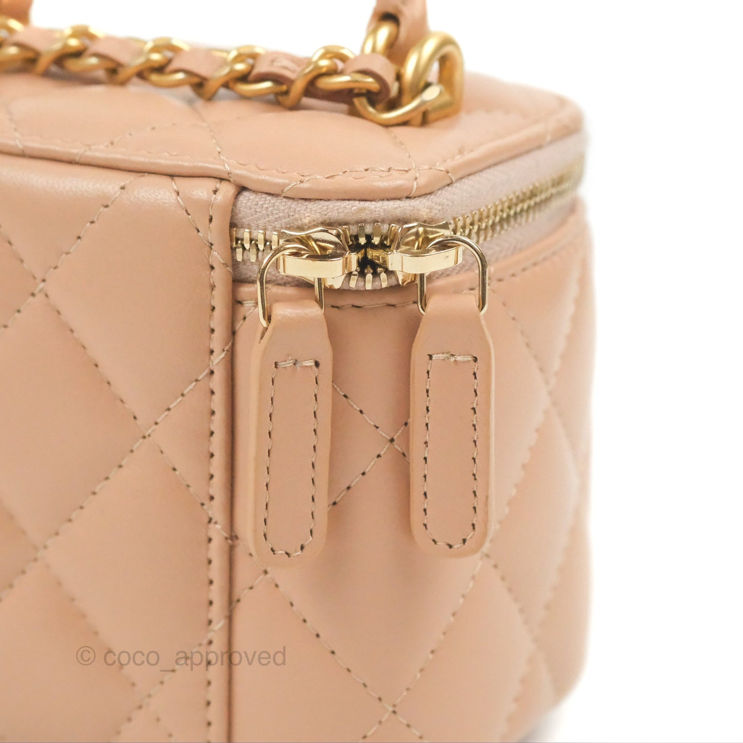 Chanel Mini Top Handle Vanity With Chain Beige Lambskin Aged Gold Hardware