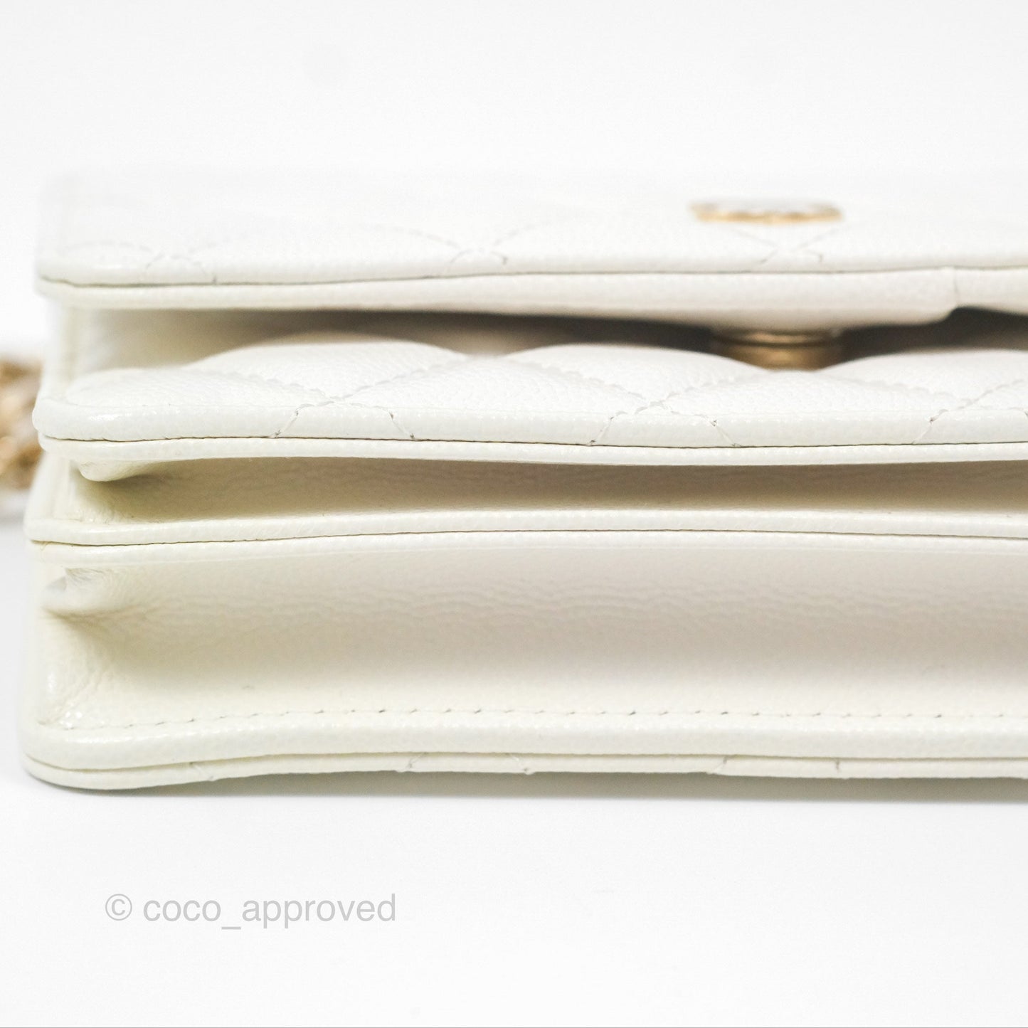 Chanel Quilted Mini Wallet on Chain WOC Ivory Caviar Gold Hardware