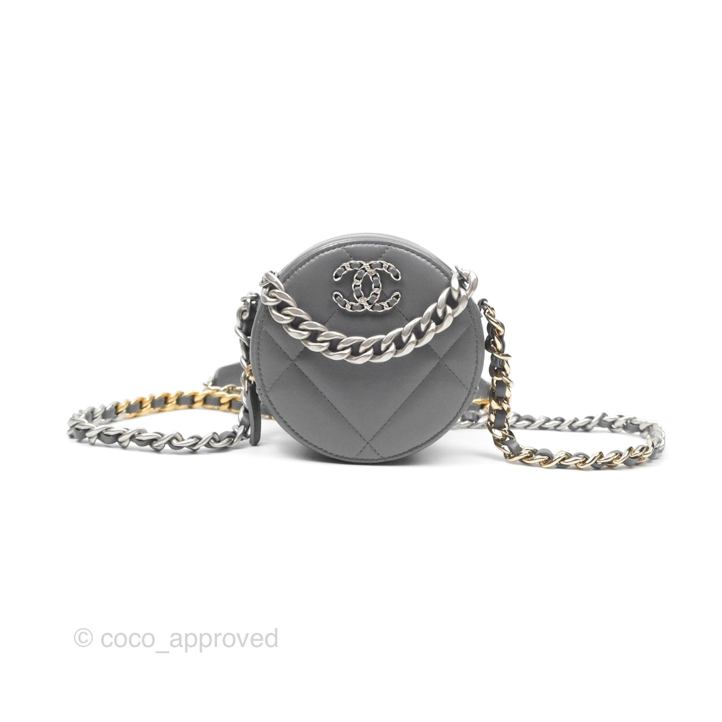 Chanel 19 Round Clutch With Chain Grey Mixed Hardware