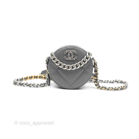 Chanel 19 Round Clutch With Chain Grey Mixed Hardware