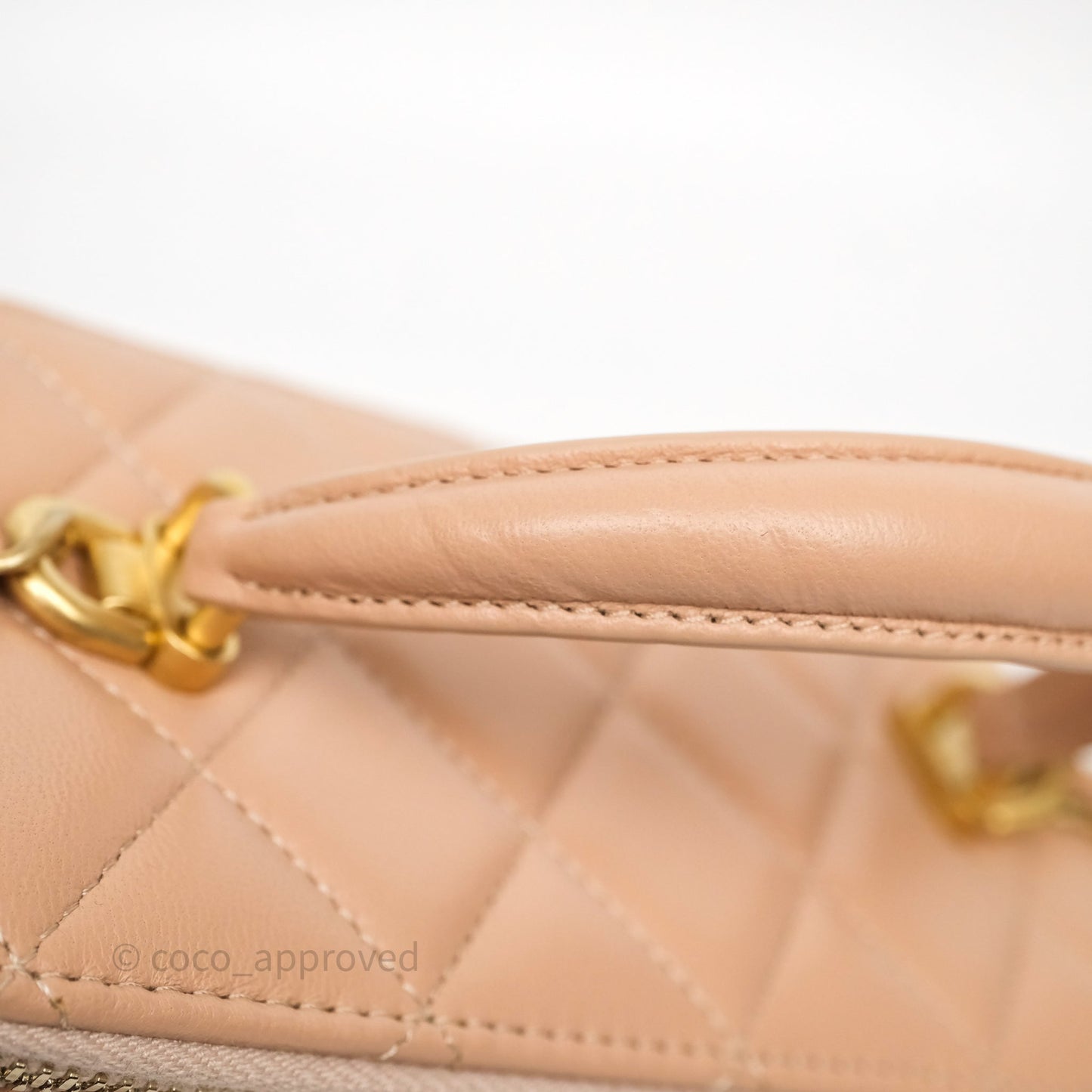 Chanel Top Handle Vanity Lambskin Beige Bag Gold Hardware