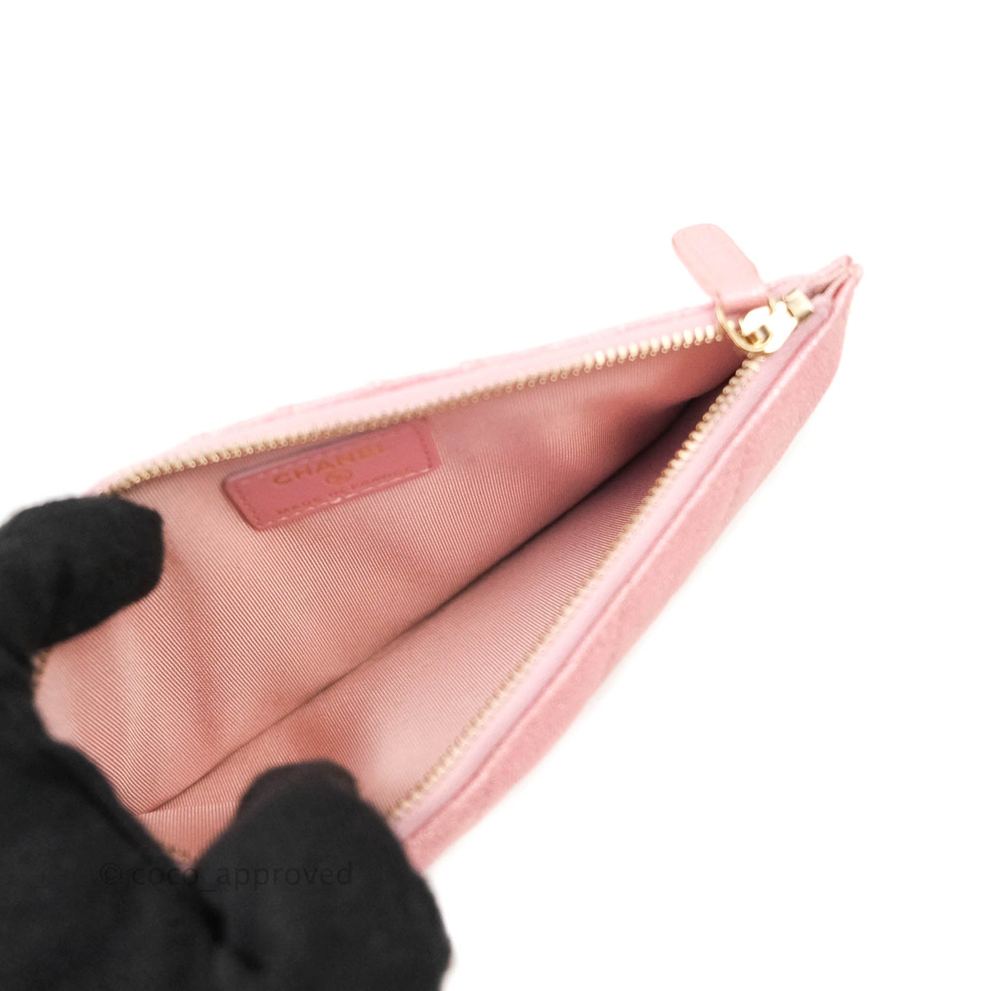 Chanel Classic Flat Iridescent Pink Caviar Wallet Pouch Gold Hardware 19S