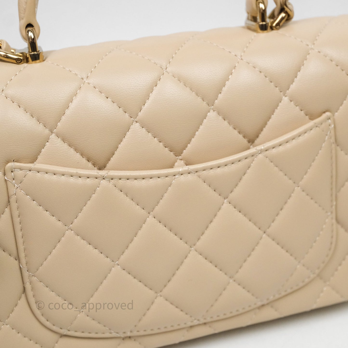 Chanel Top Handle Mini Rectangular Flap Beige Lambskin Shiny Gold Hardware