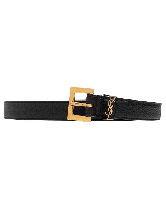 Luxury Saint Laurent Monogram Buckle Grain Leather Belt Black