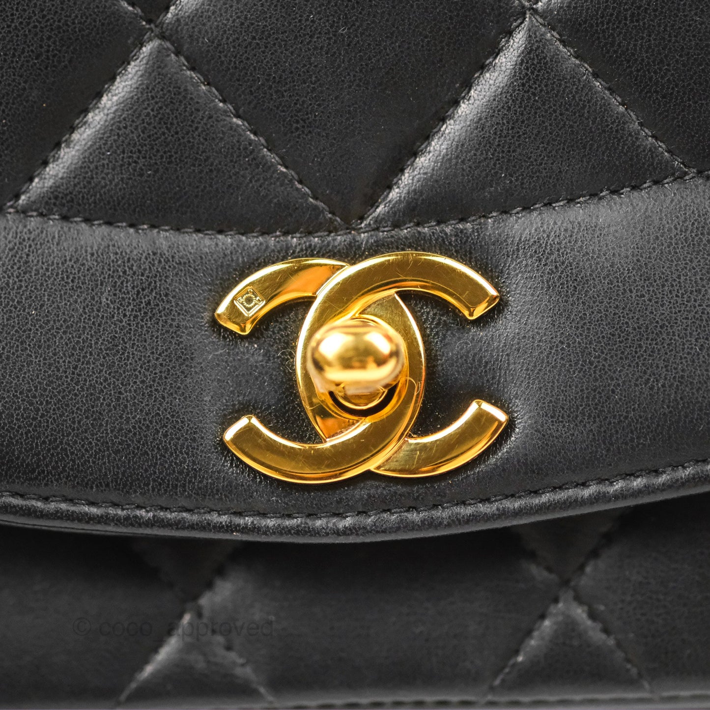 Chanel Vintage Small Quilted Classic Diana Flap Bag Black Lambskin 24K Gold Hardware