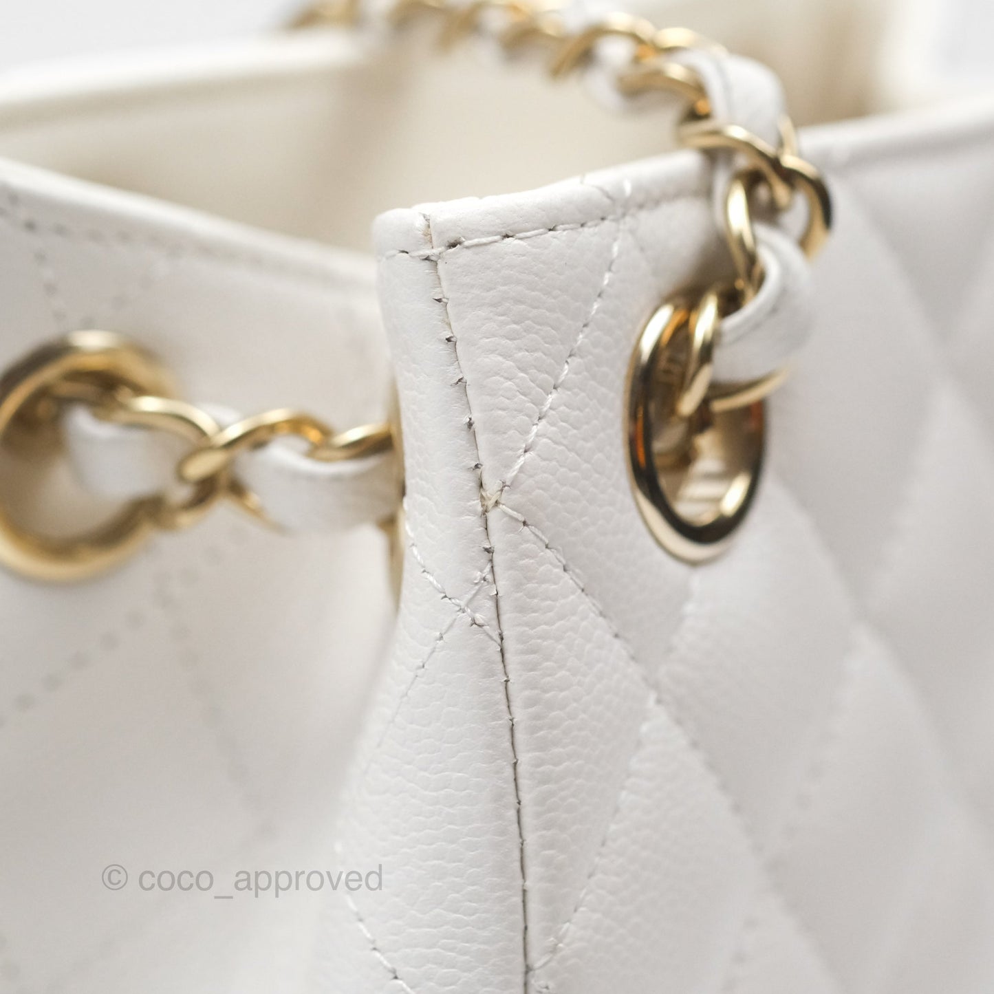 Chanel Mini Bucket Tote White Caviar Gold Hardware 22S