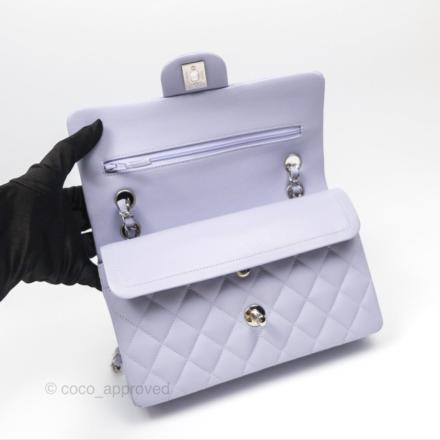 Chanel Small Classic Quilted Flap Lilac Caviar Silver Hardware 21K