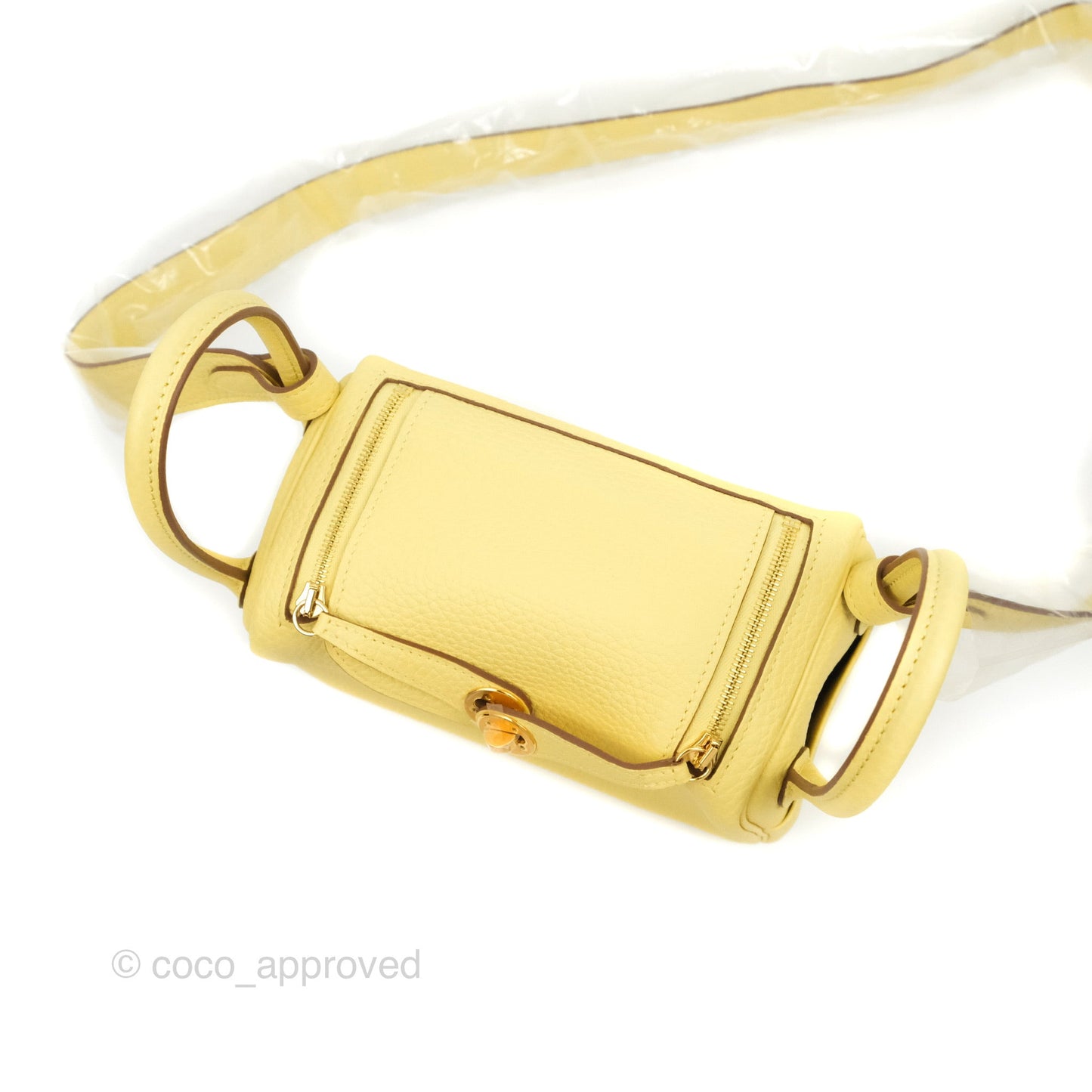 Hermès Mini Lindy 20 Taurillon Jaune Poussin Clemence Gold Hardware