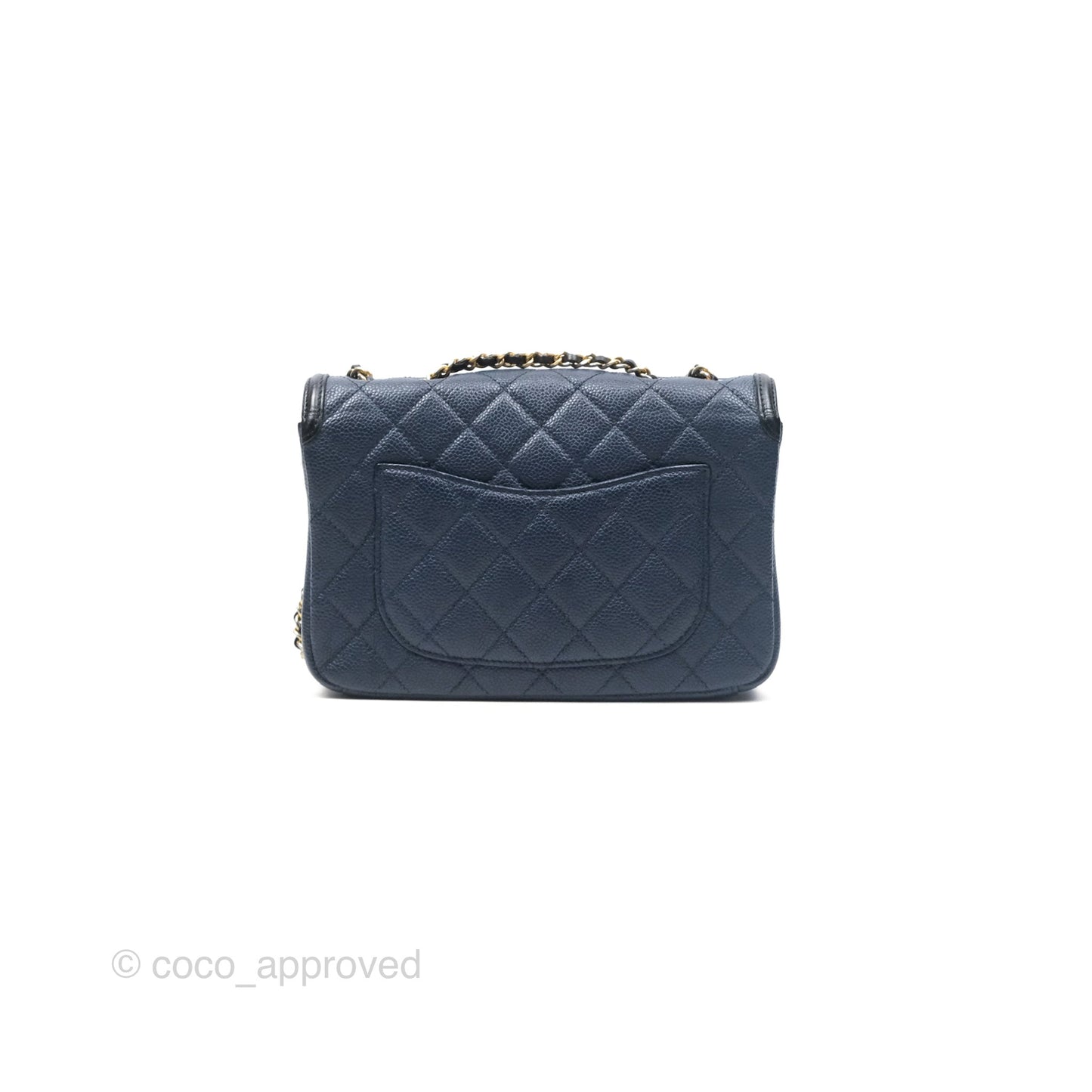 Chanel Small CC Filigree Flap Quilted Navy Black Caviar Aged Gold Hardware