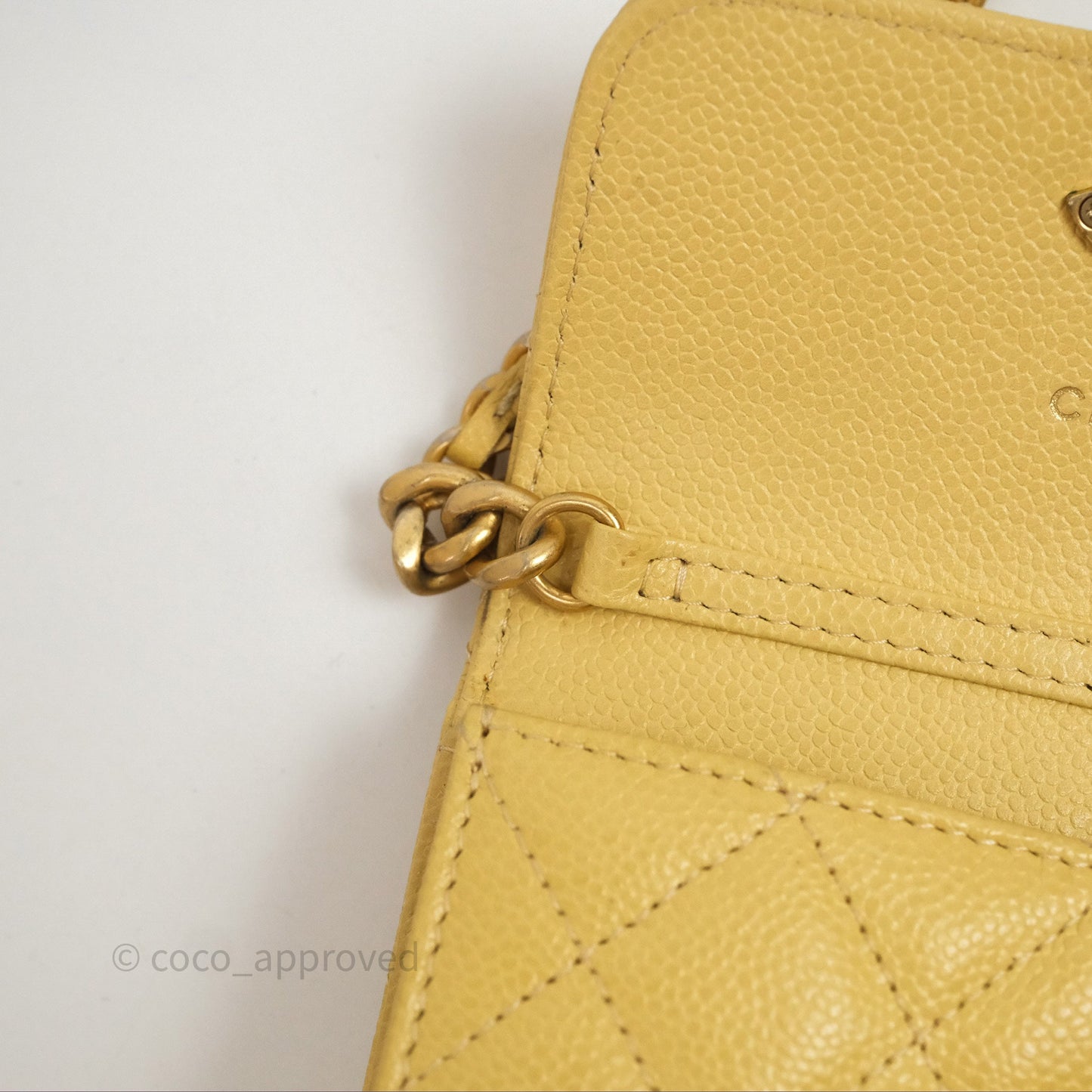Chanel Mini Clutch With Chain Yellow Caviar Aged Gold Hardware