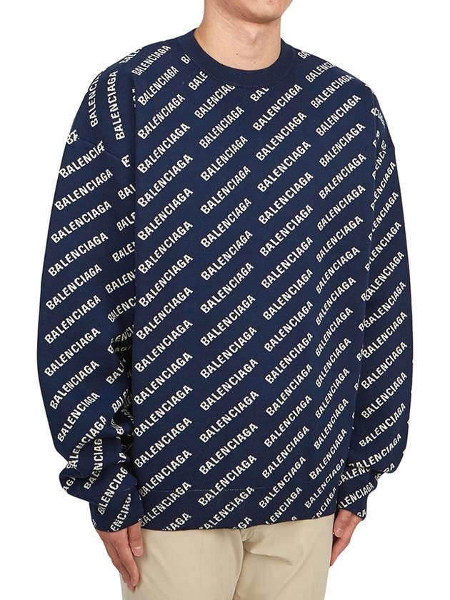 Luxury Balenciaga Allover Logo Crew Sweatshirt Navy