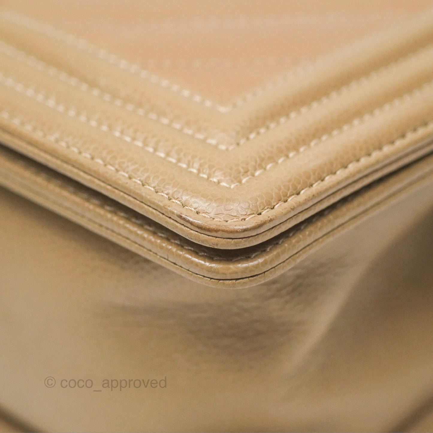 Chanel Medium Boy Chevron Beige Caviar Aged Gold Hardware