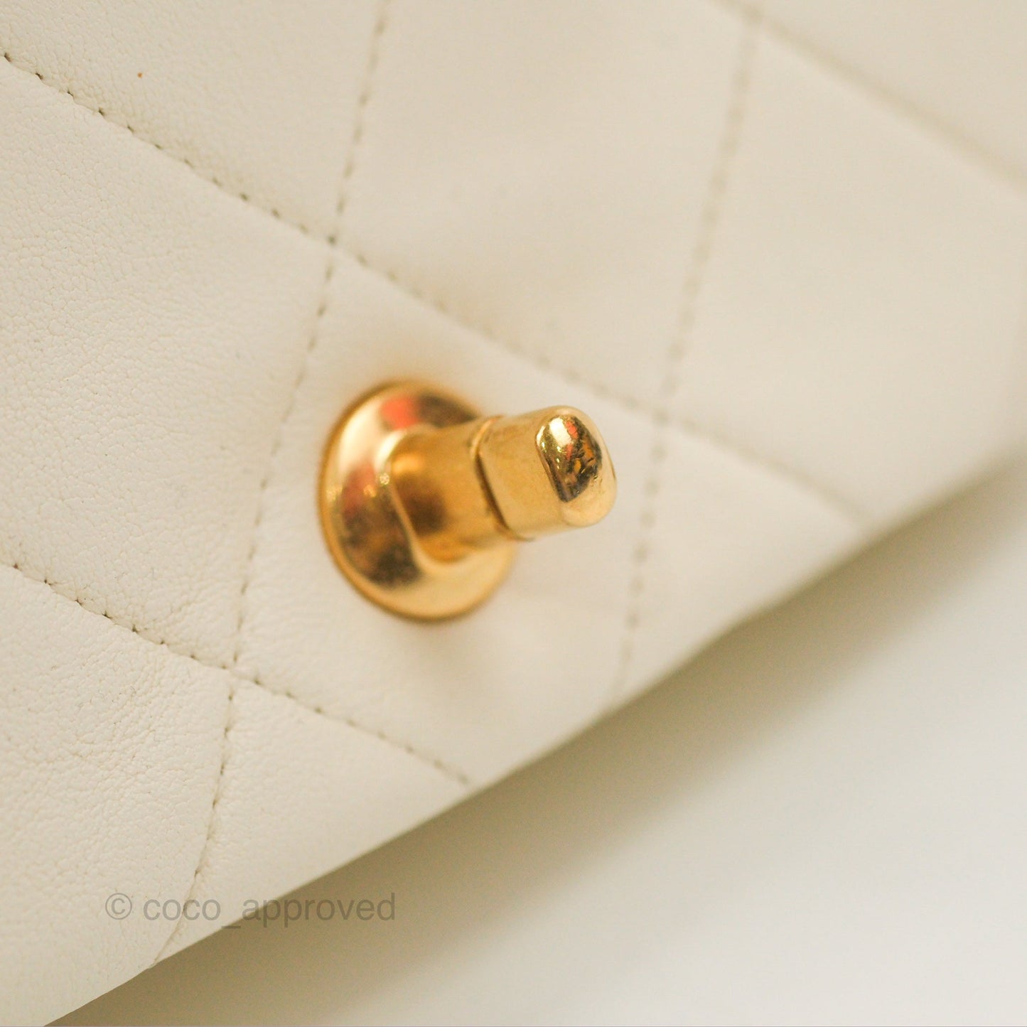 Chanel Quilted Flap Bag With Chanel Logo Top Handle White Calfskin Gold Hardware