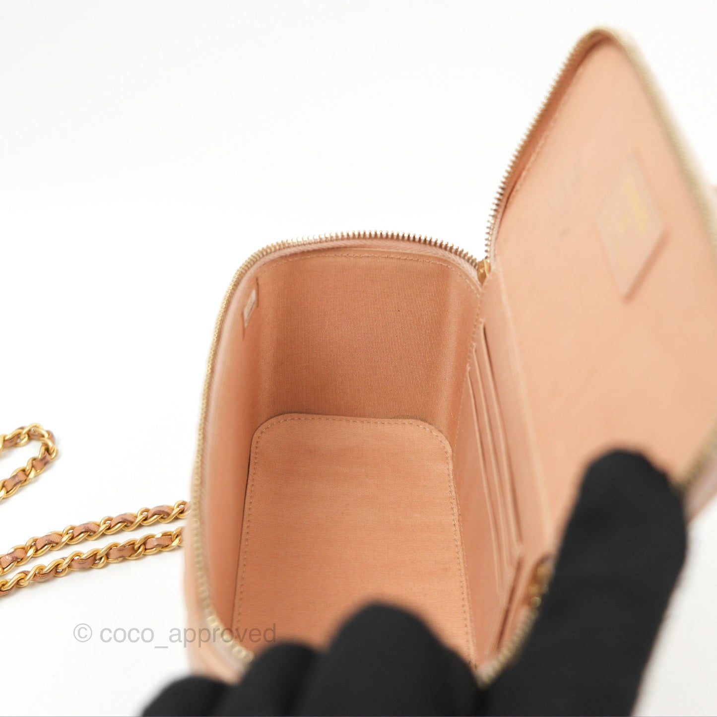 Chanel Vanity Rectangular Top Handle Beige Lambskin Aged Gold Hardware