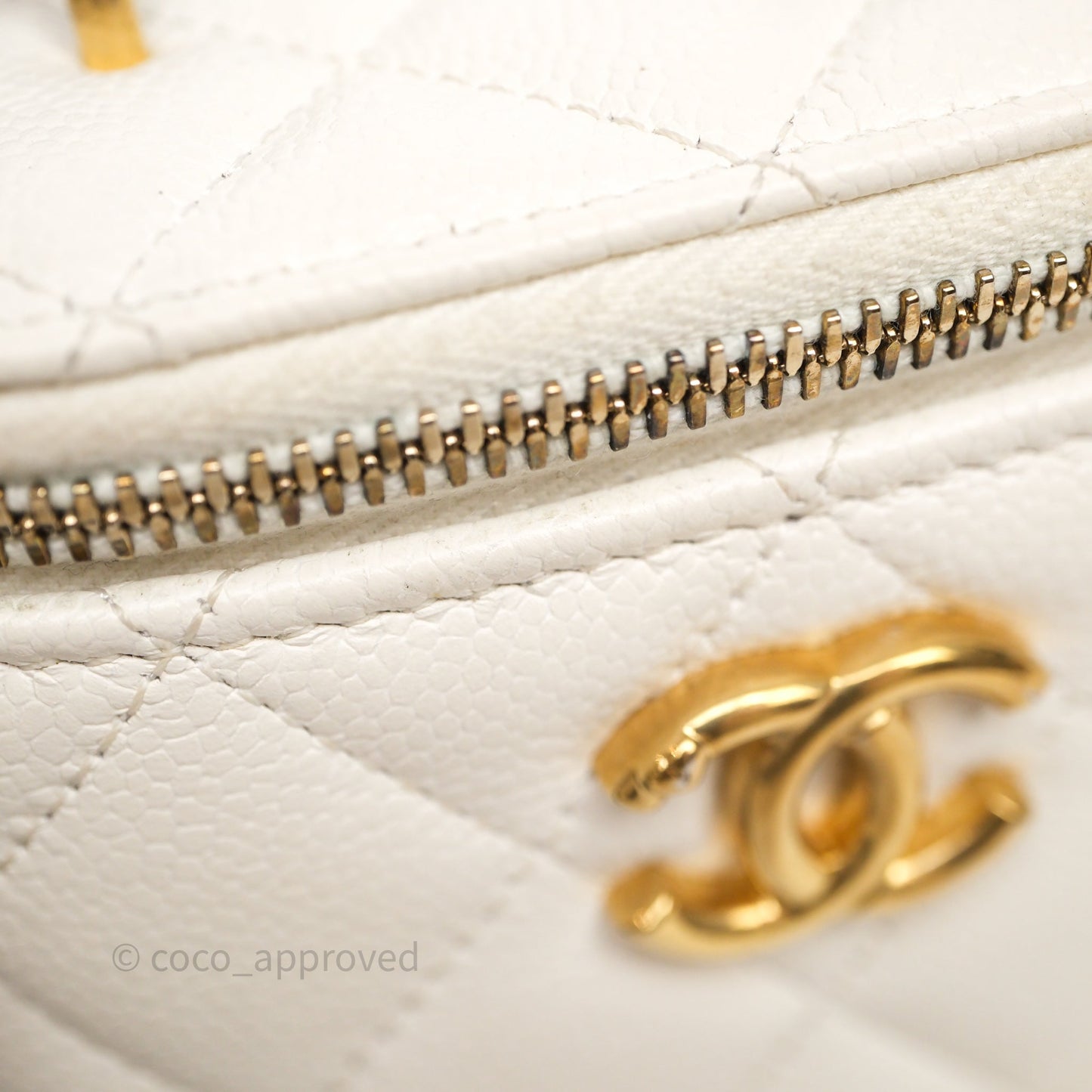 Chanel Heart Crush Mini Vanity With Chain White Caviar Aged Gold Hardware