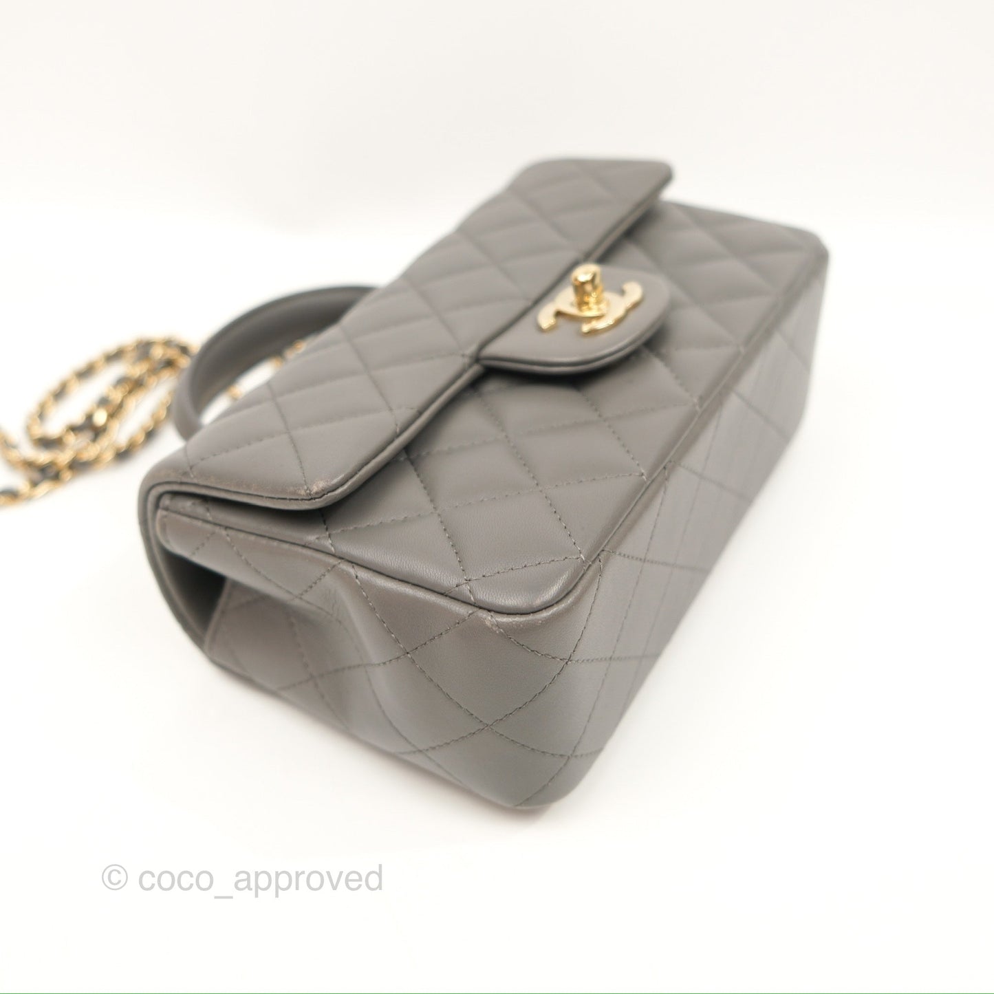 Chanel Top Handle Mini Rectangular Flap Bag Grey Lambskin Gold Hardware
