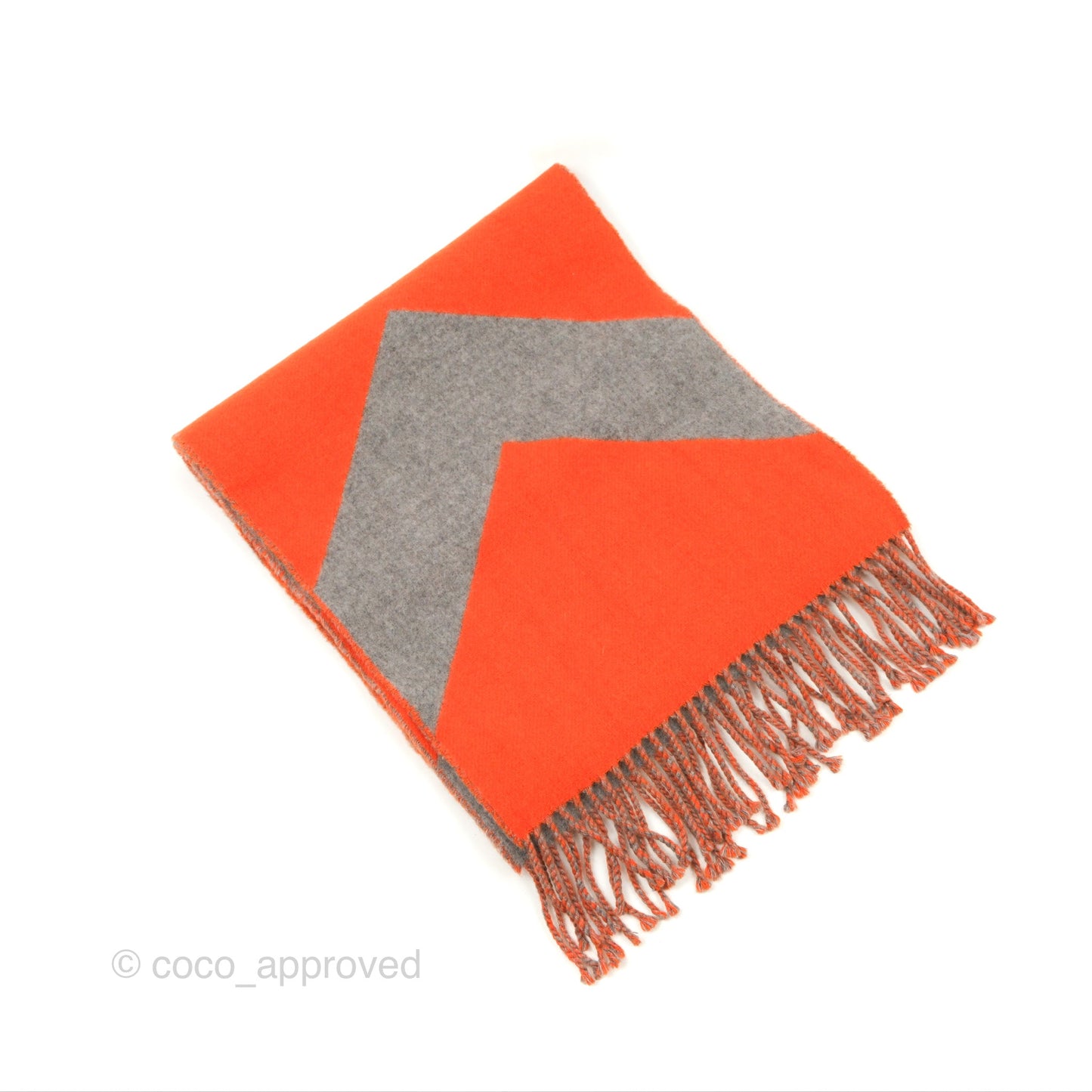 Hermes Cashmere Casaque Chevron Muffler Orange/Grey