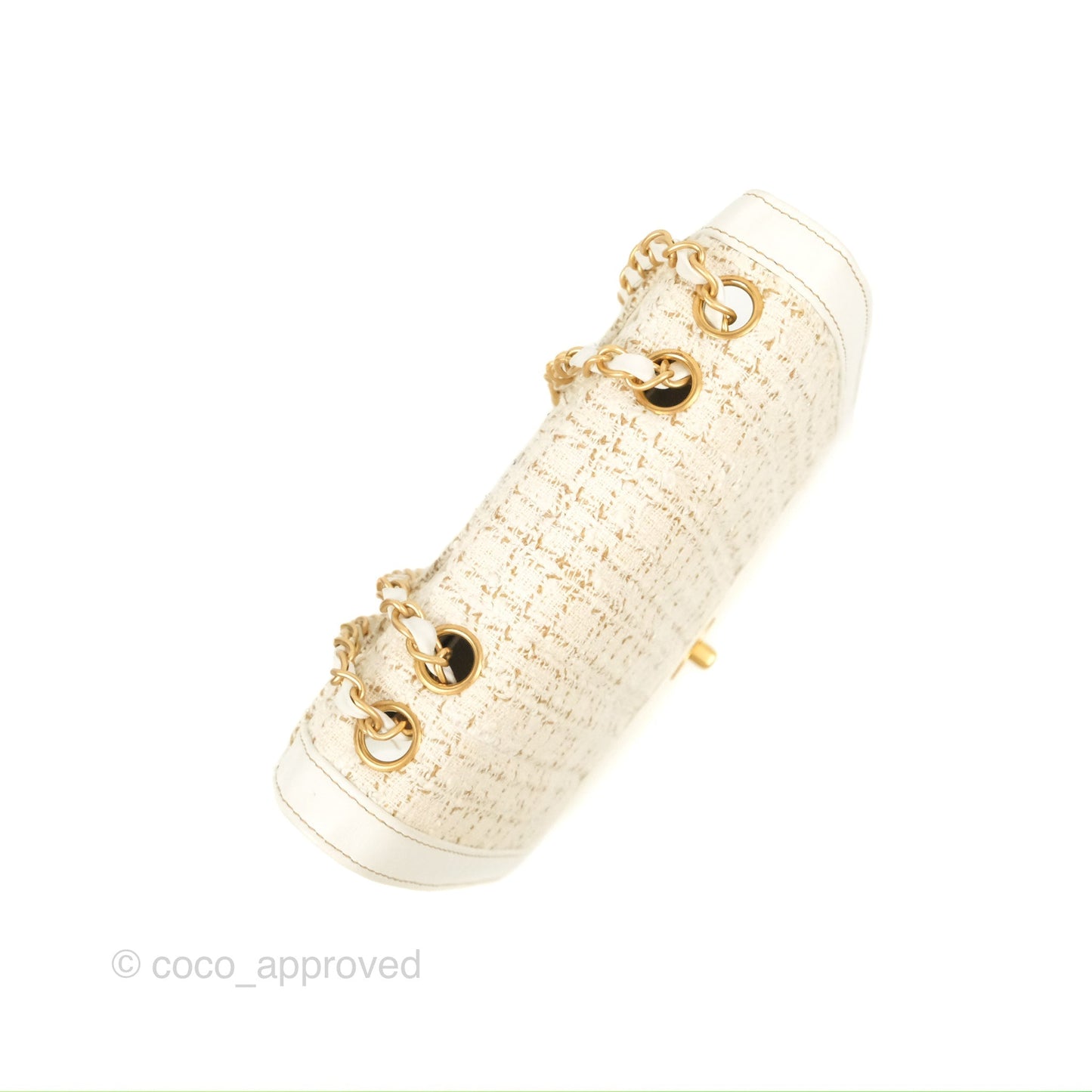 Chanel Small Tweed Flap Bag White Aged Gold Hardware