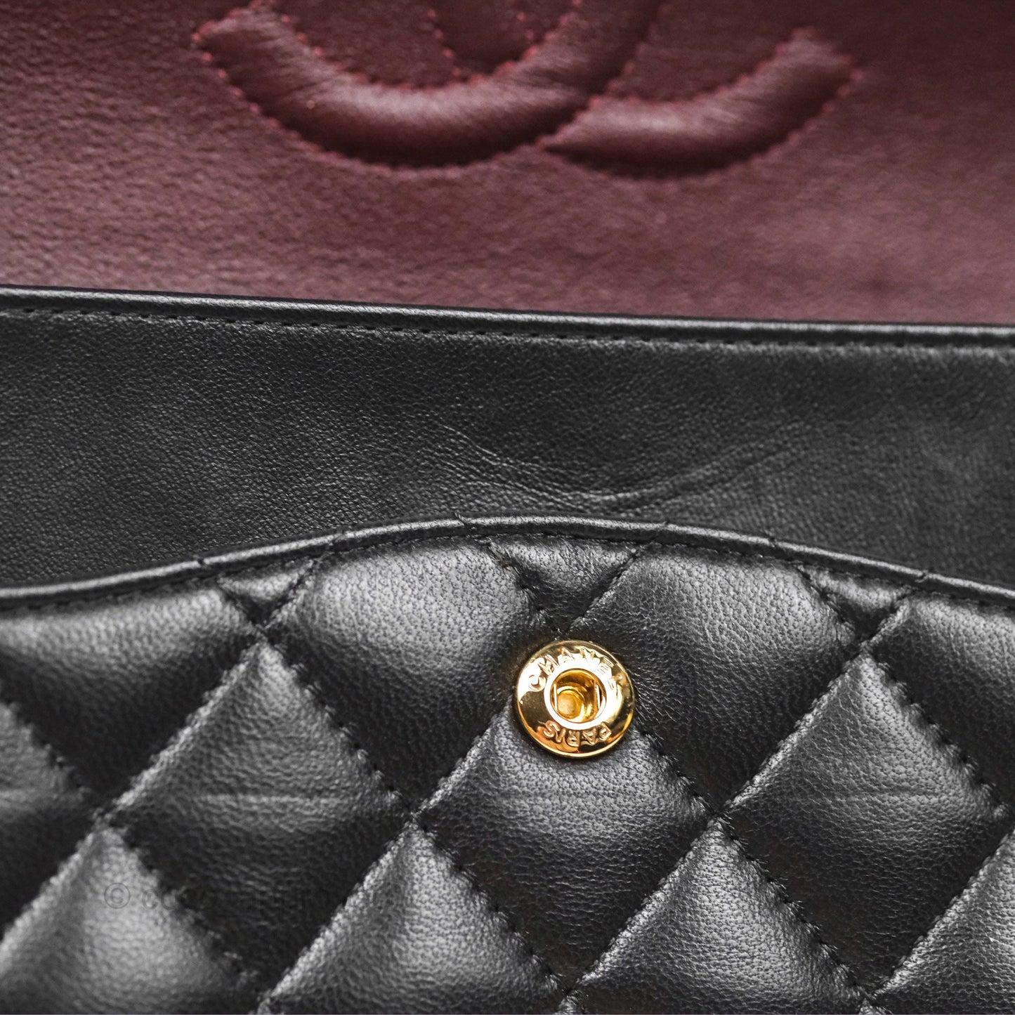 Chanel Classic M/L Medium Flap Quilted Black Lambskin Gold Hardware