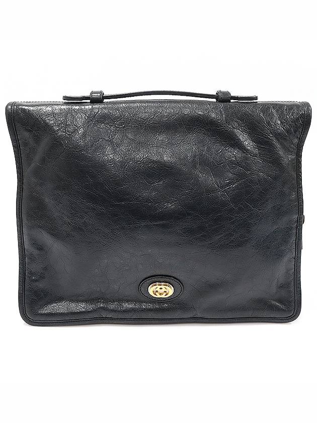 Luxury Gucci Trending 2025 575829 Black Soft Leather Two tone Interlocking G Portfolio Clutch Briefcase