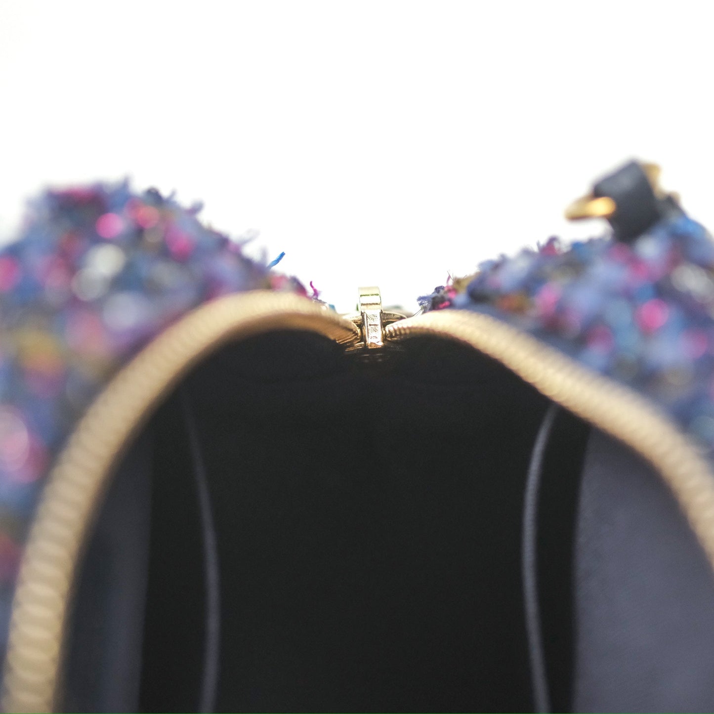 Chanel Classic Quilted Round Clutch With Chain Navy Tweed Gold Hardware