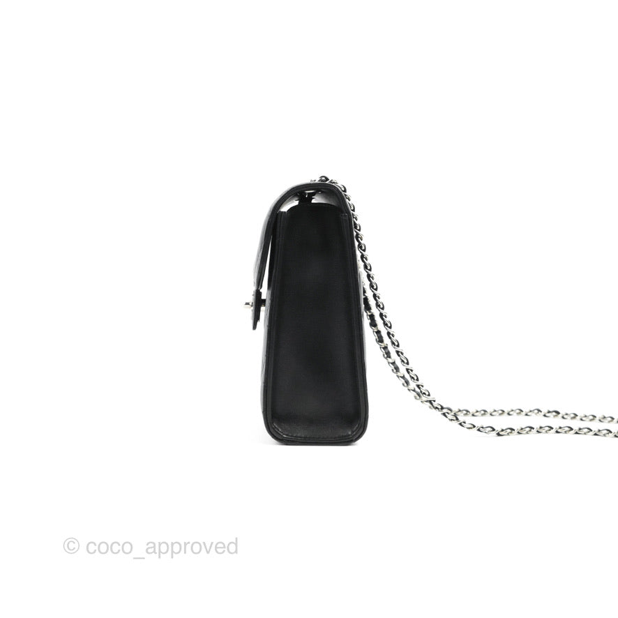 Chanel Classic Quilted Phone Holder Black Lambskin Silver Hardware