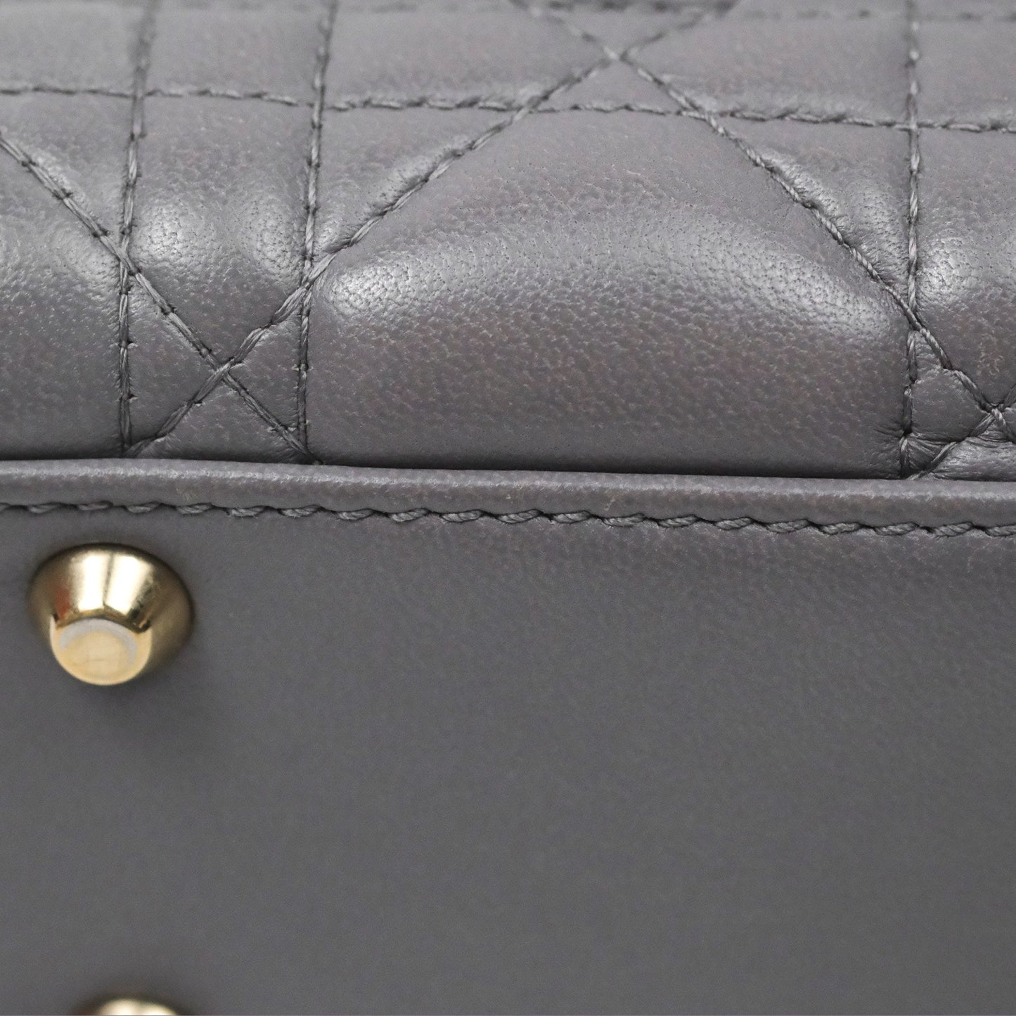 Christian Dior Mini Lady Dior Grey Lambskin Cannage Gold Hardware