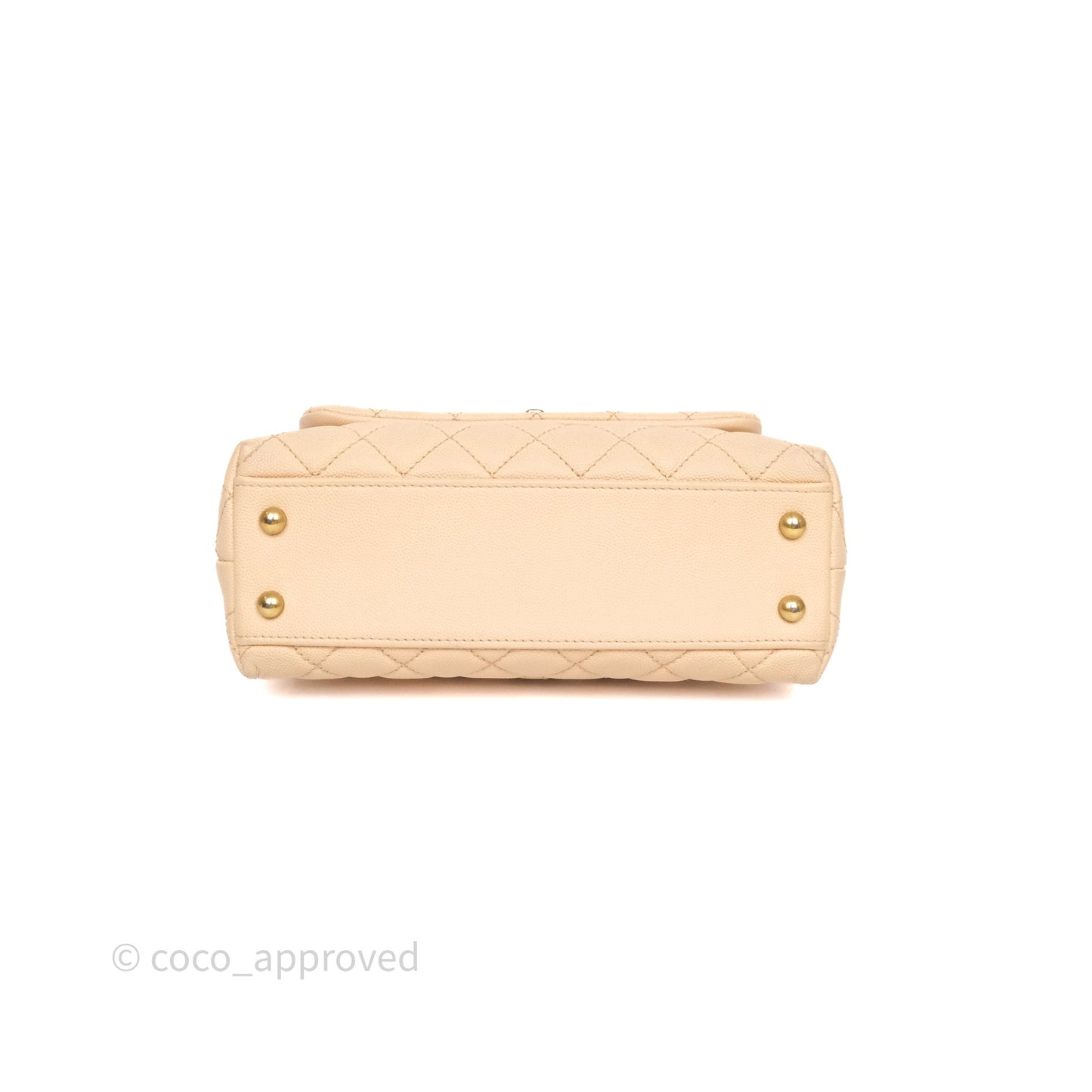 Chanel Small Coco Handle Quilted Beige Caviar Aged Gold Hardware