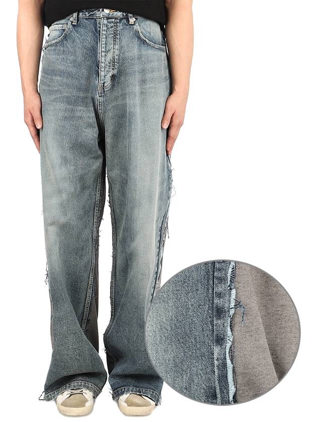 Luxury Balenciaga Contrasting Fabric Hybrid BaGGy Jeans Light Blue