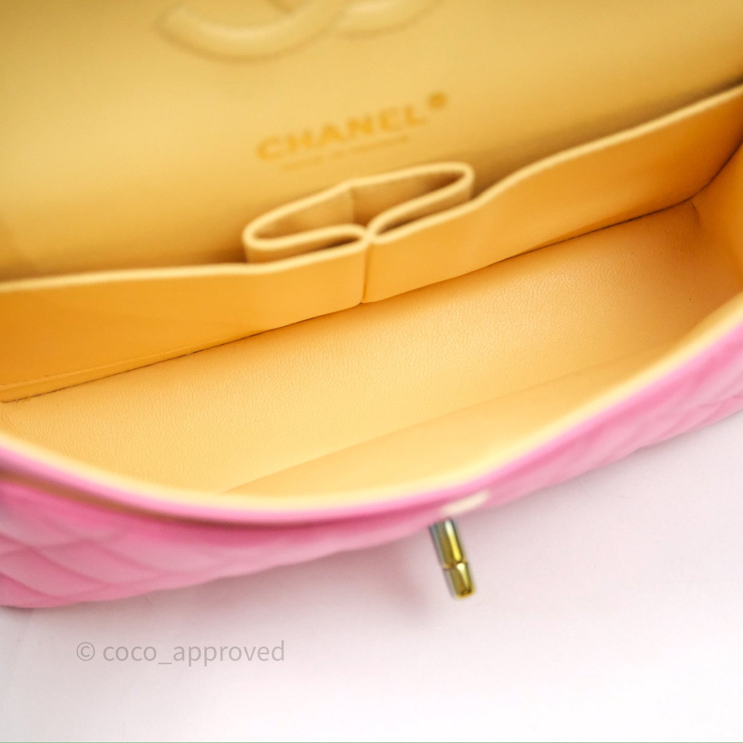 Chanel Small Classic Flap Quilted Pink Lambskin Rainbow Hardware