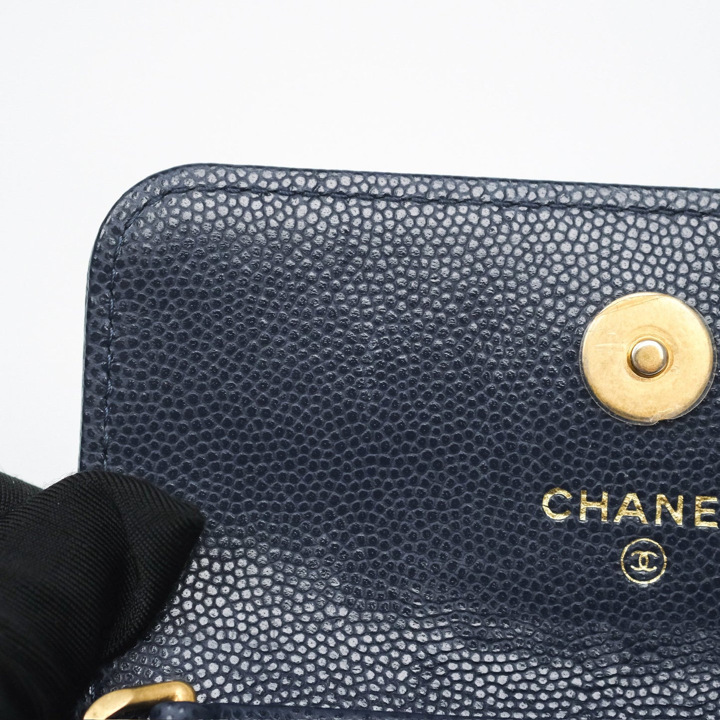 Chanel Twist Your Button Coin Purse With Chain Navy Shiny Caviar