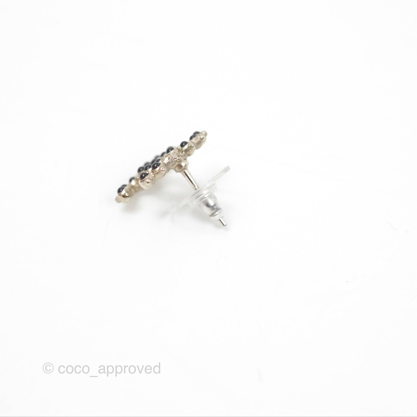 Chanel Black CC Earrings Silver Tone 18A