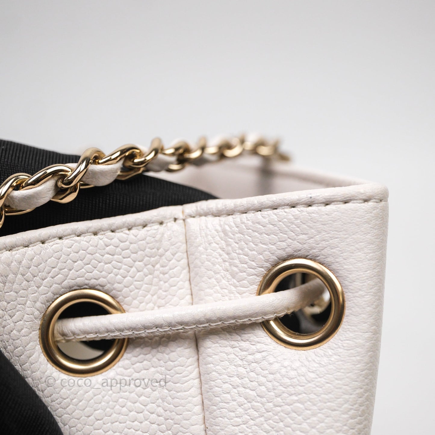 Chanel Business Affinity Drawstring Bucket Bag White Caviar Gold Hardware