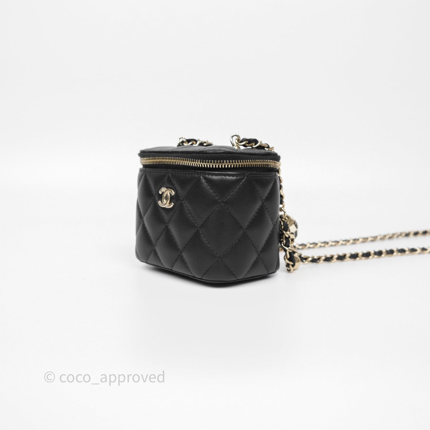 Chanel Mini Ball Crush Vanity With Chain Black Lambskin Gold Hardware