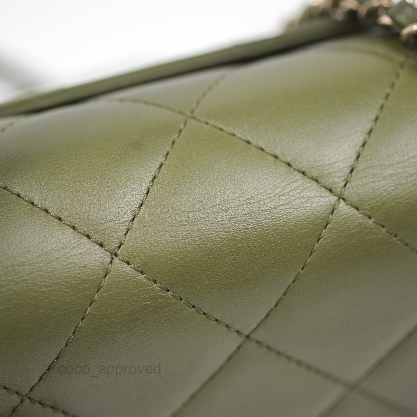 Chanel Small Coco Lady Quilted Flap Bag With Top Handle Olive Green Calfskin Gold Hardware
