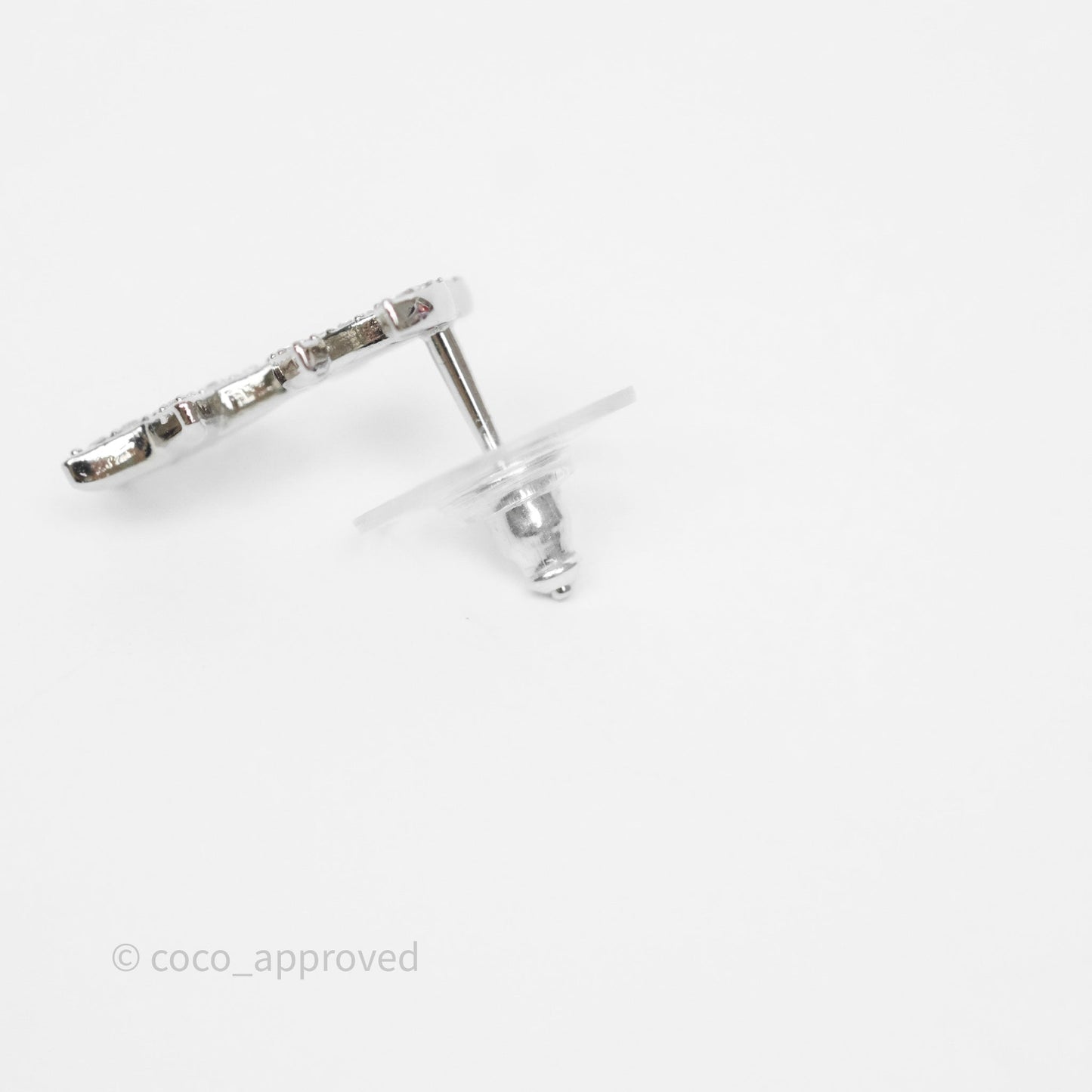 Chanel Crystal CC Star Earrings Silver Tone 20P