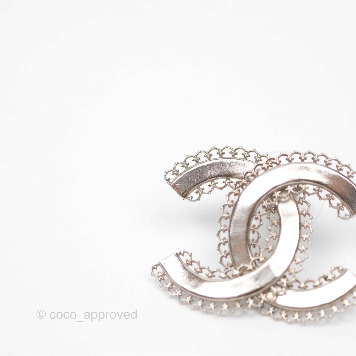 Chanel CC Earrings Silver Tone 15A