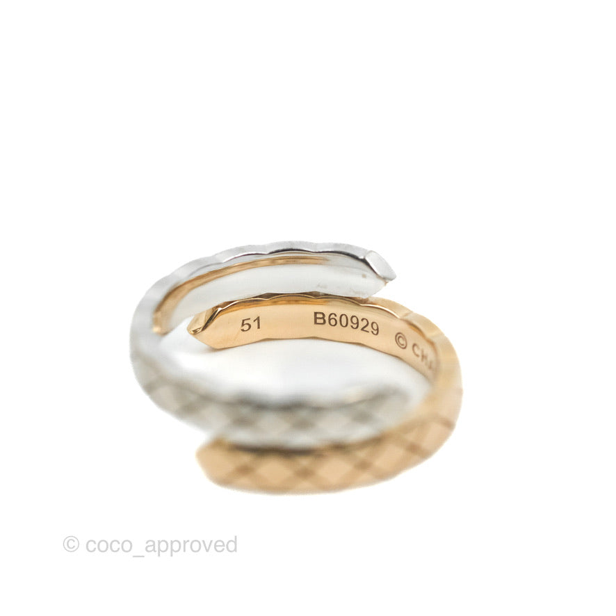 Chanel Crystal Coco Crush Toi Et Moi Ring 18K White & Beige Gold Size 51