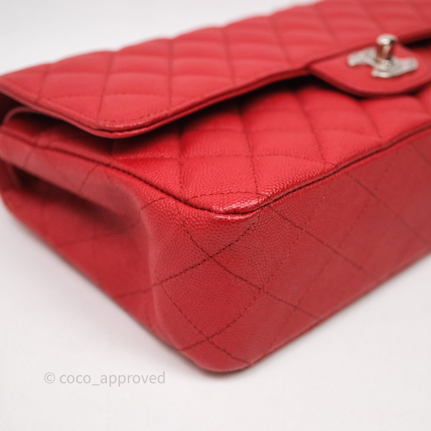 Chanel Classic M/L Medium Flap Quilted Red Caviar Silver Hardware