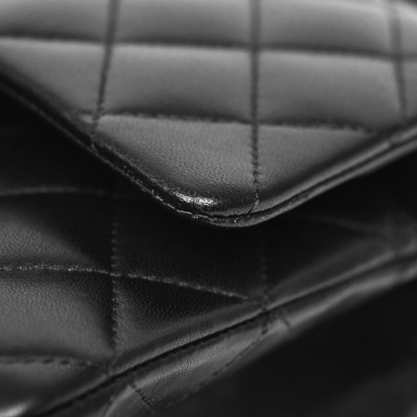 Chanel Classic M/L Medium Flap Quilted Black Lambskin Silver Hardware