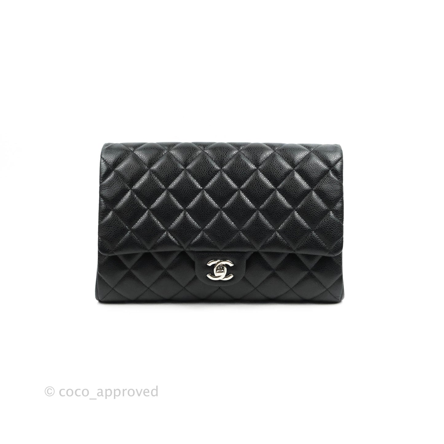 Chanel Quilted Clutch with Chain Caviar Black Silver Hardware