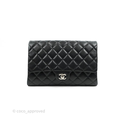 Chanel Quilted Clutch with Chain Caviar Black Silver Hardware