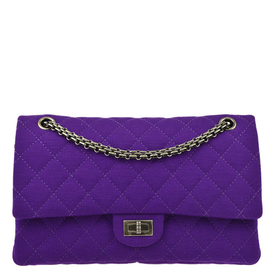 Chanel Purple Cotton 2.55 Classic Double Flap Shoulder Bag
